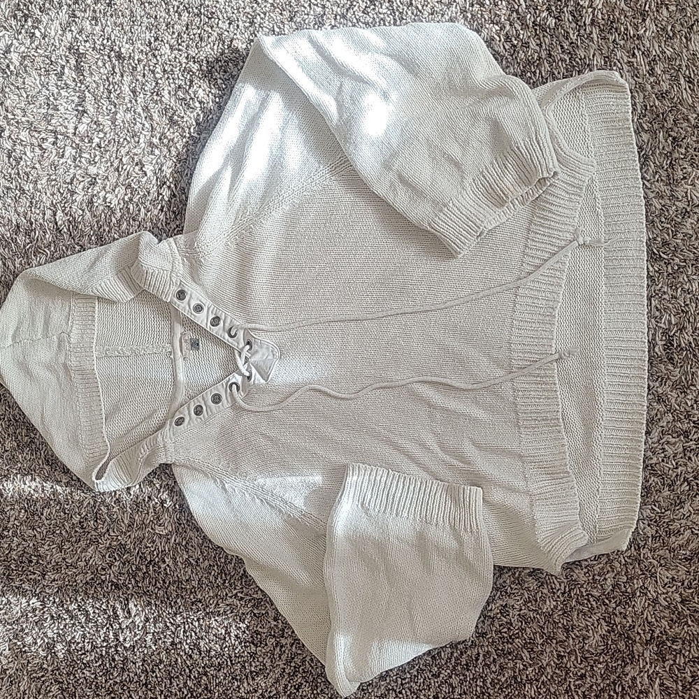 Cream Crochet Cropped Hoodie